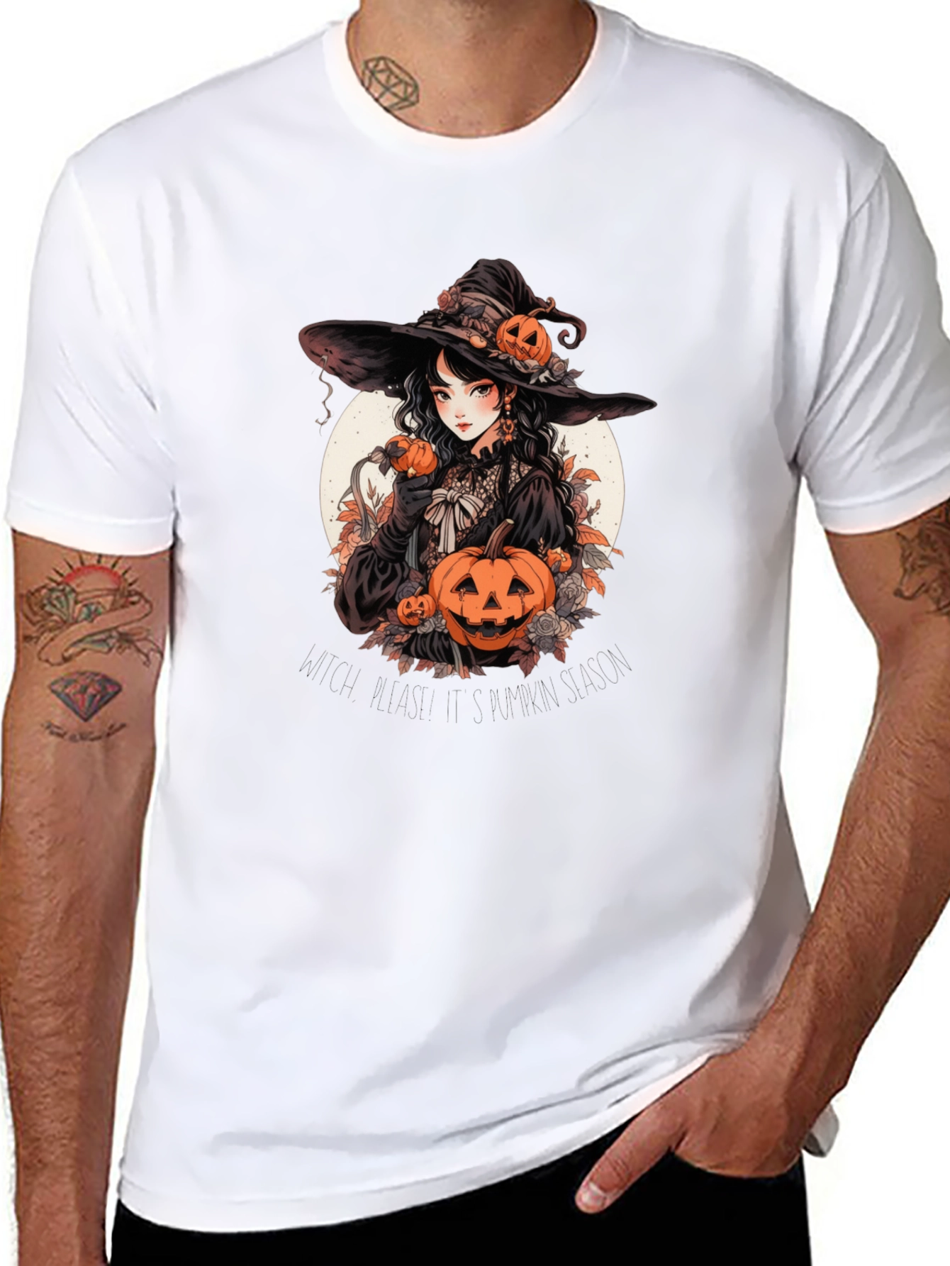 Witch & Pumpkins Graphic Tee - Halloween Shirt