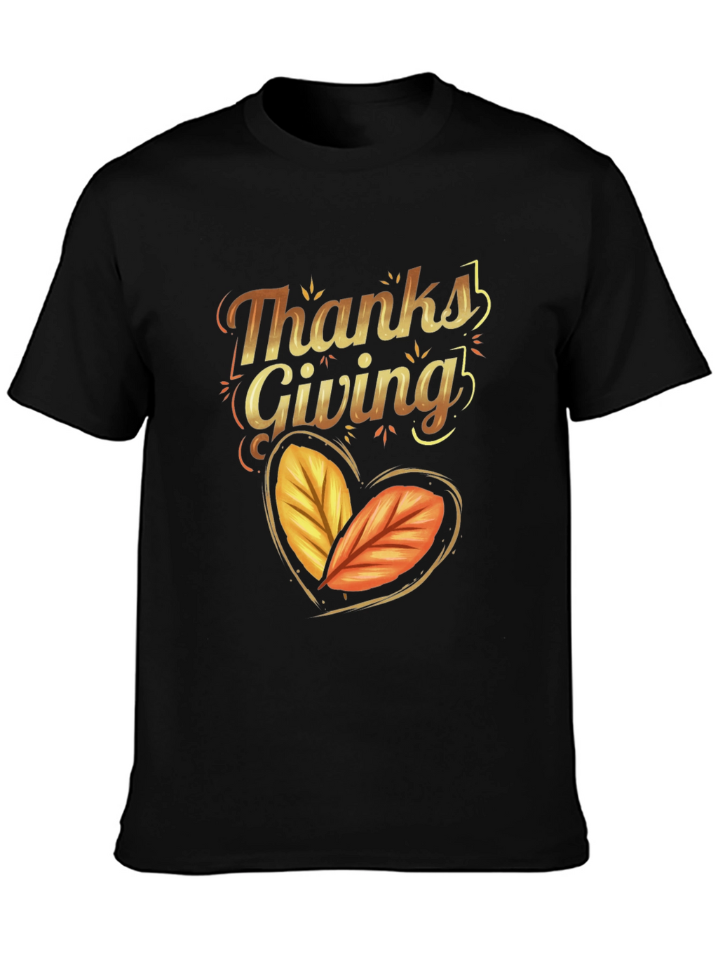 Thanksgiving Autumn Leaves Heart Black T-shirt
