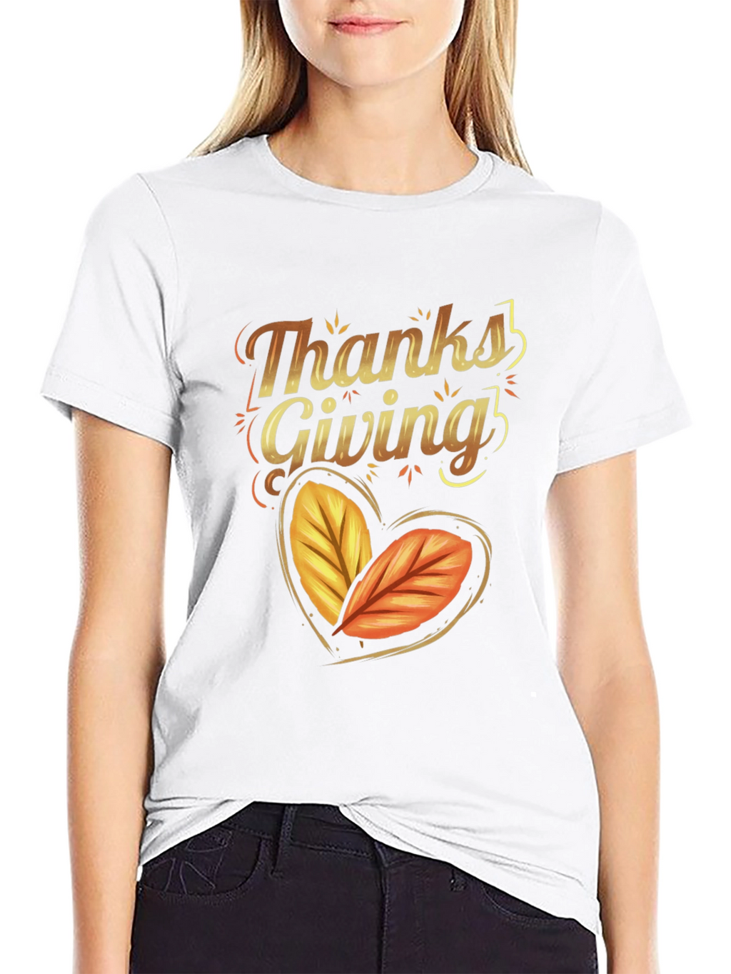 Thanksgiving Autumn Leaves Heart Black T-shirt