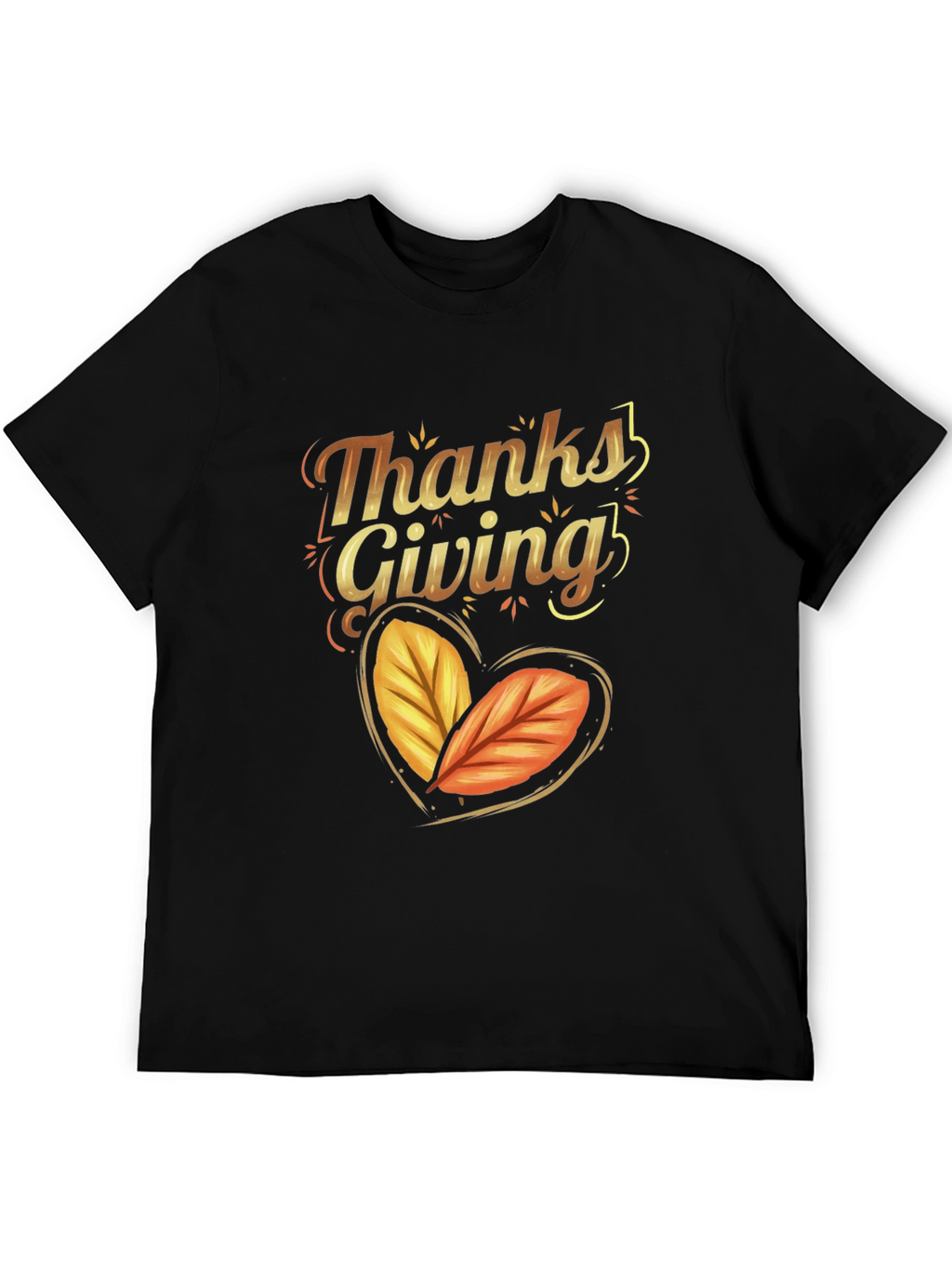 Thanksgiving Autumn Leaves Heart Black T-shirt