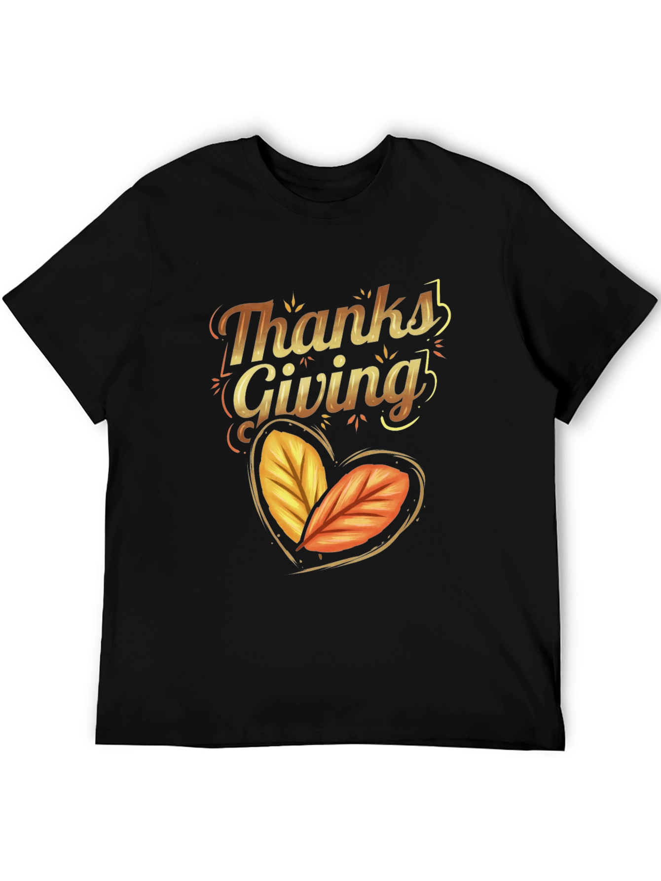 Thanksgiving Autumn Leaves Heart Black T-shirt