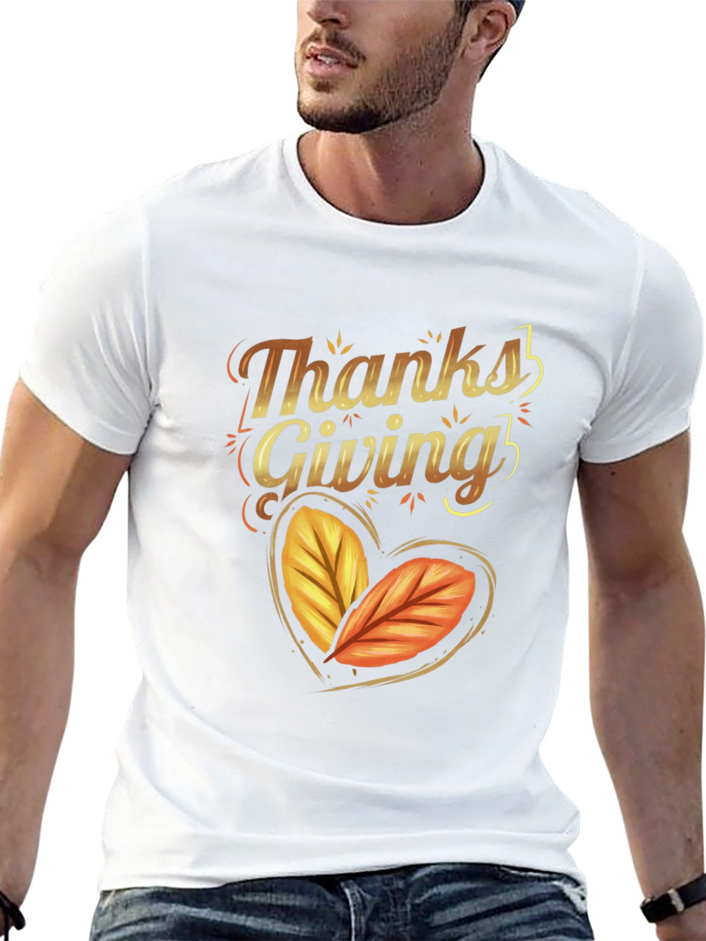 Thanksgiving Autumn Leaves Heart Black T-shirt