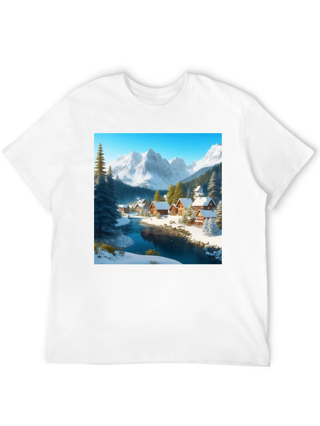 Winter Village Graphic Tee - Cozy Cabin Scene