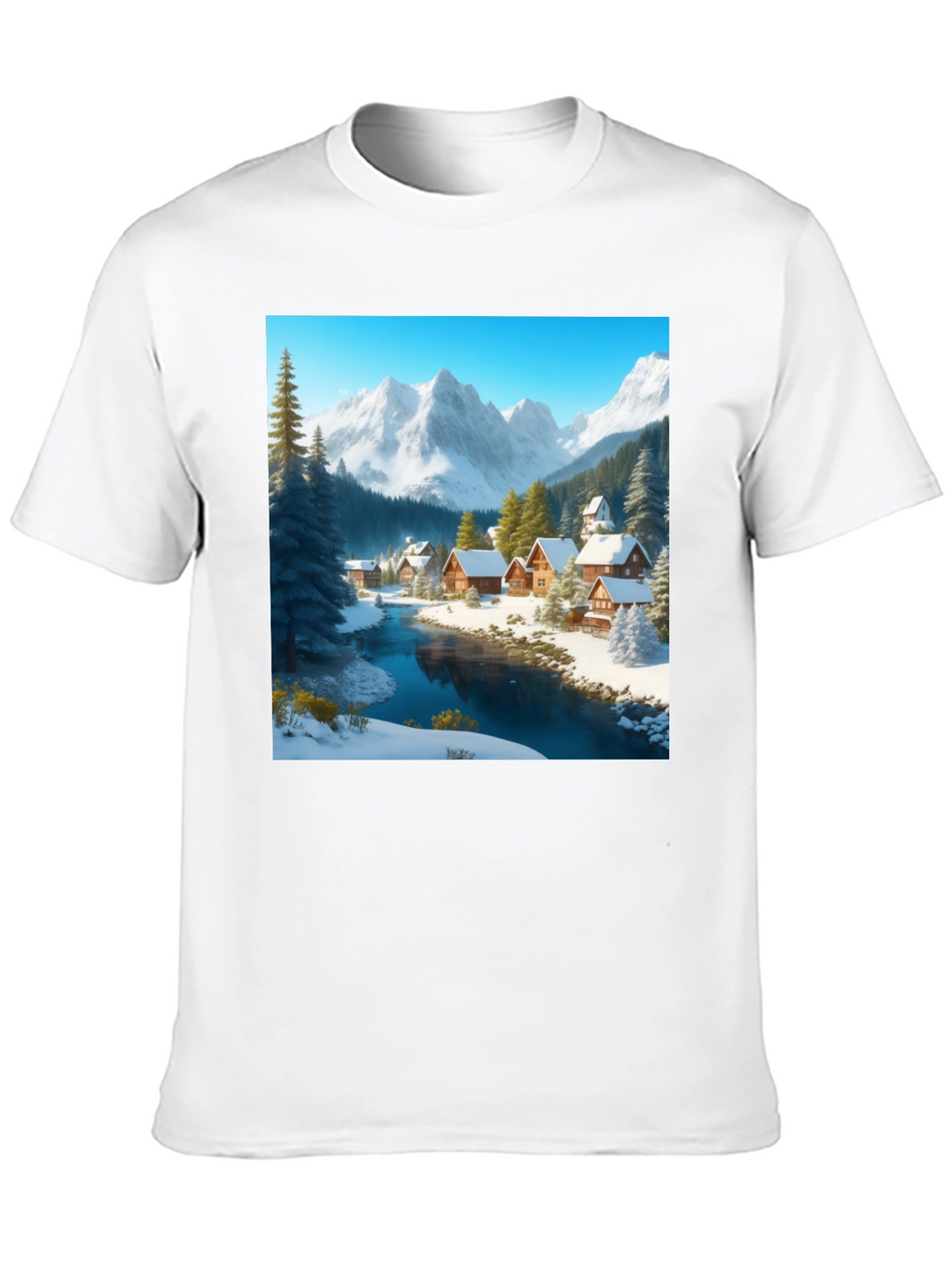 Winter Village Graphic Tee - Cozy Cabin Scene