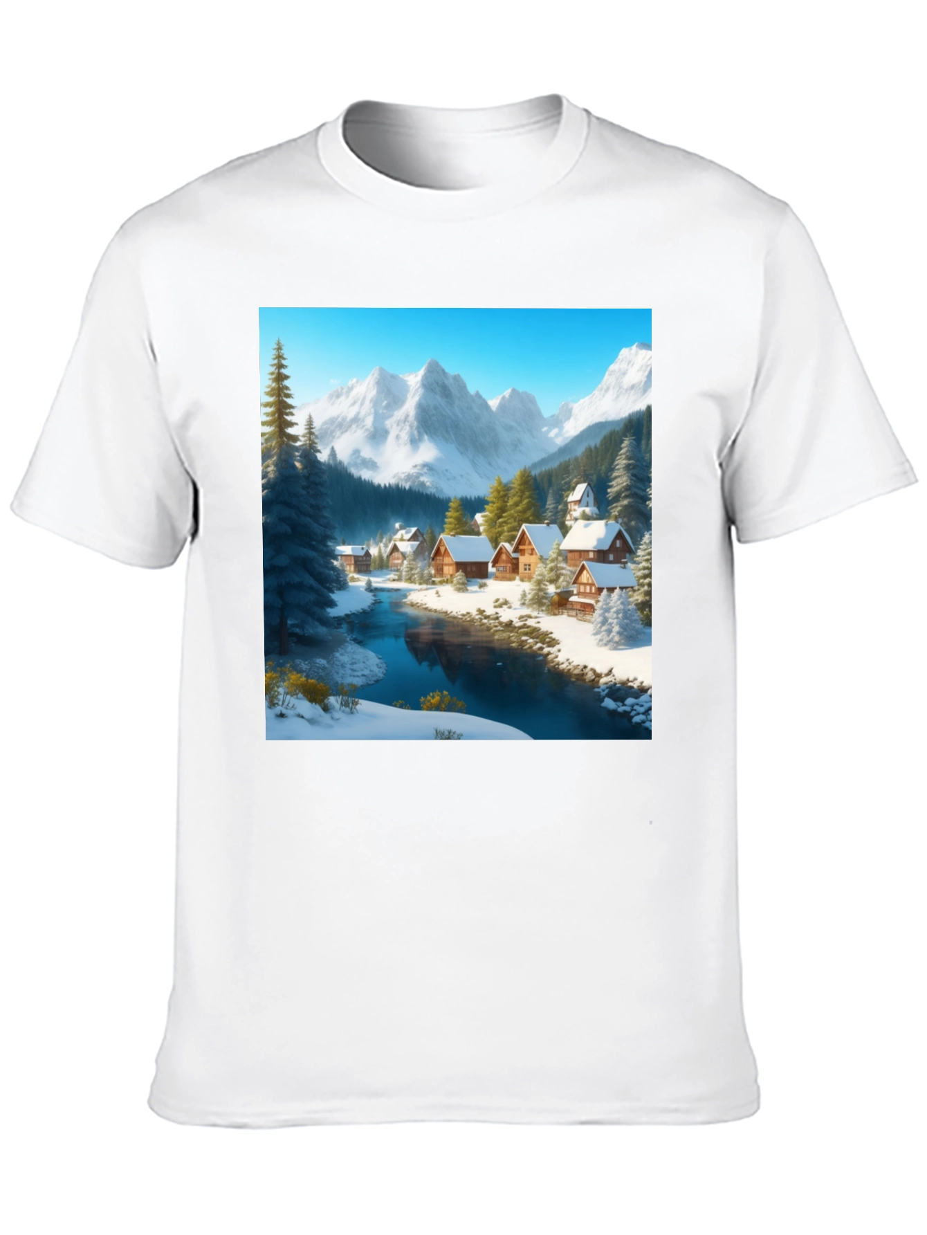 Winter Village Graphic Tee - Cozy Cabin Scene
