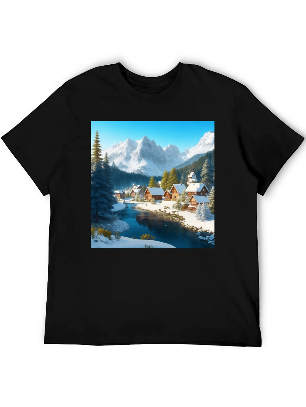 Winter Village Graphic Tee - Cozy Cabin Scene