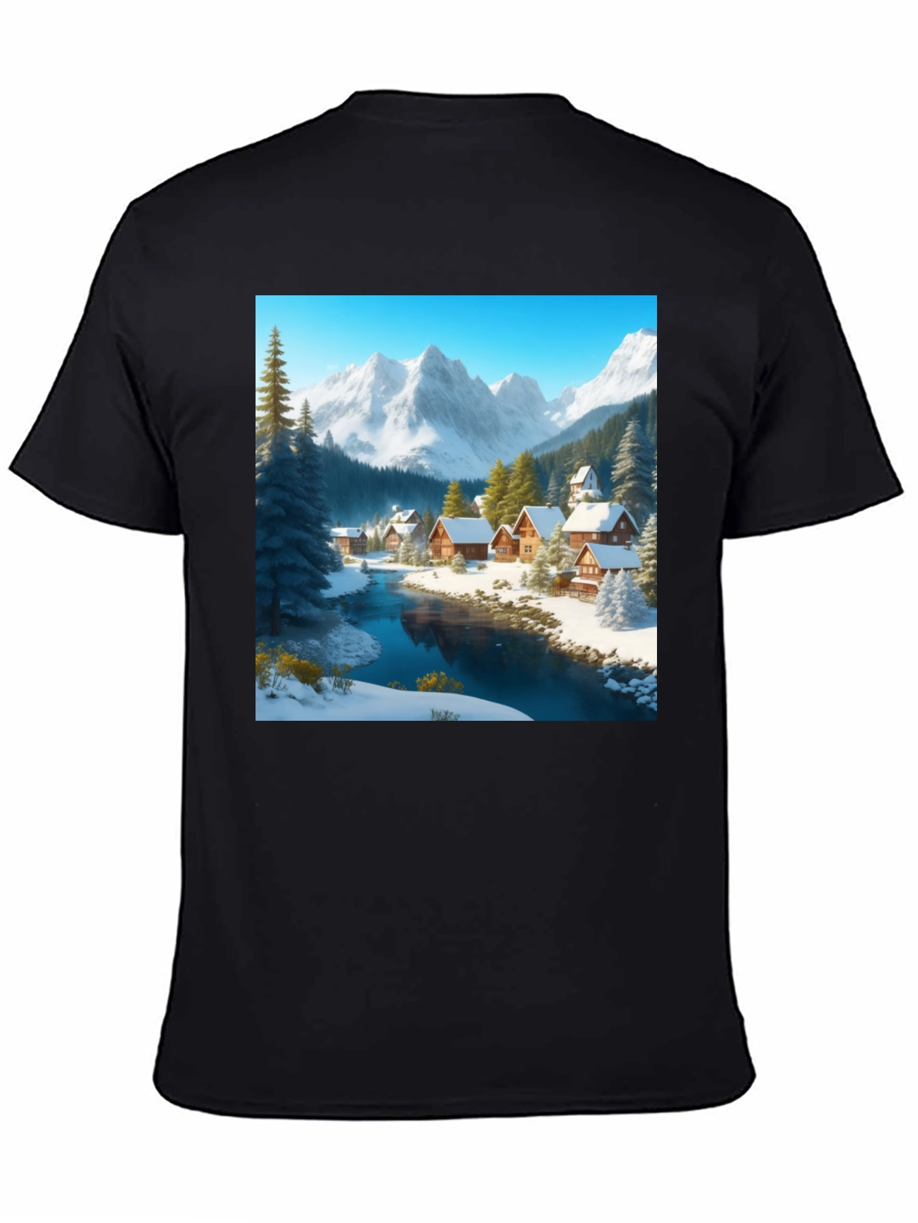Winter Village Graphic Tee - Cozy Cabin Scene