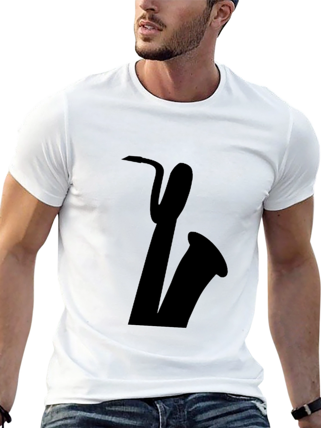 Saxophone Graphic Tee - Black Cotton Casual