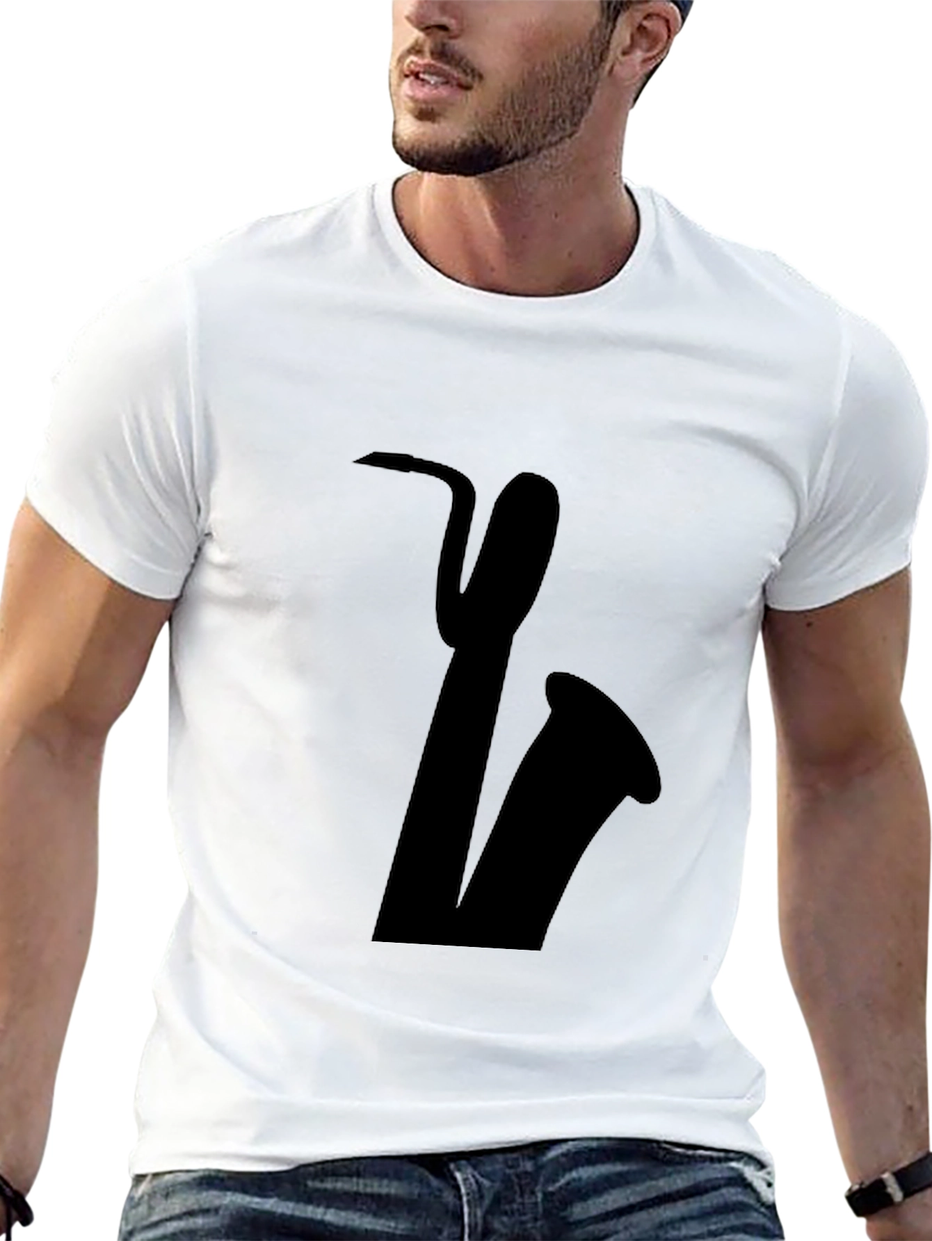 Saxophone Graphic Tee - Black Cotton Casual
