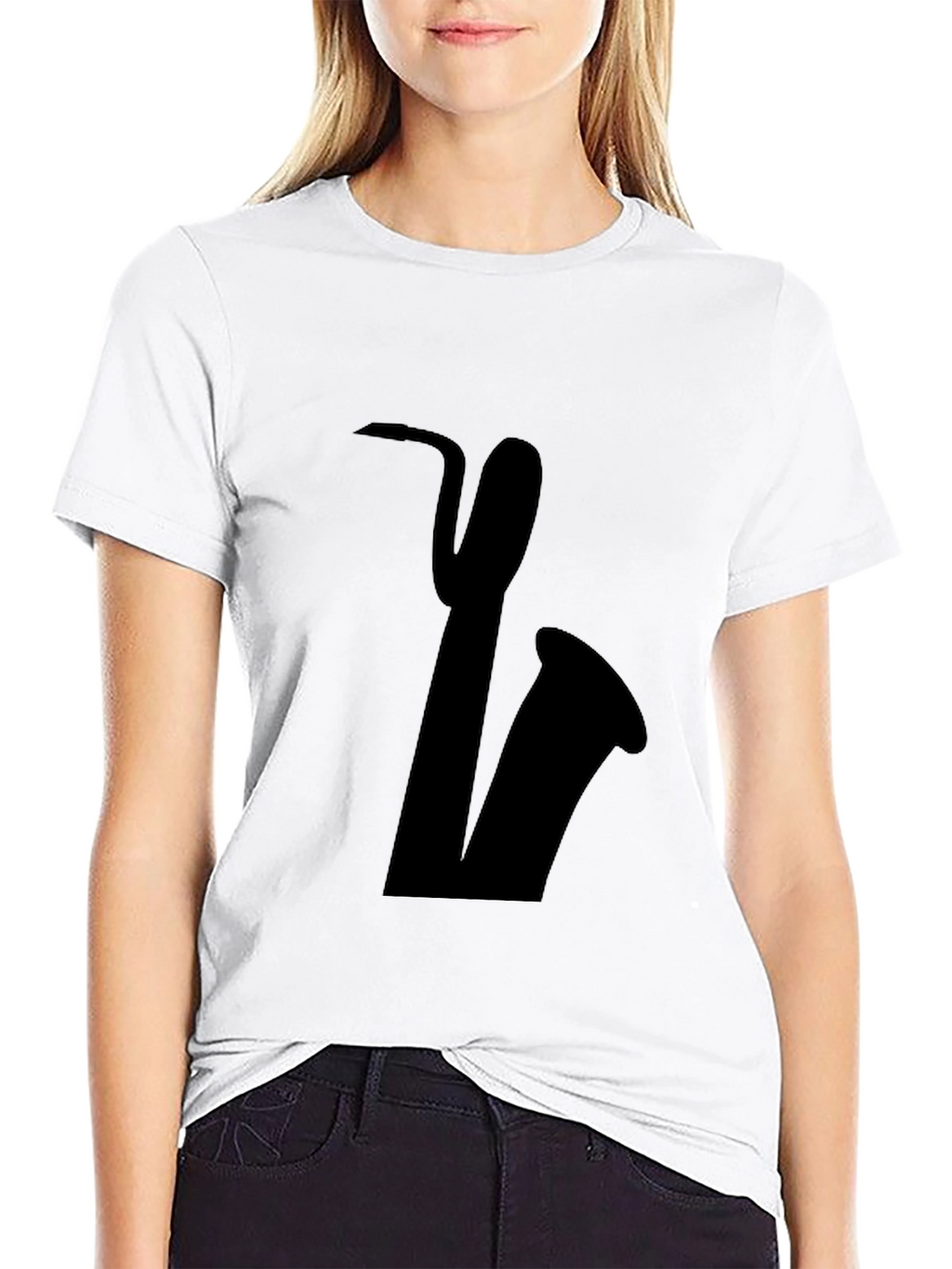 Saxophone Graphic Tee - Black Cotton Casual