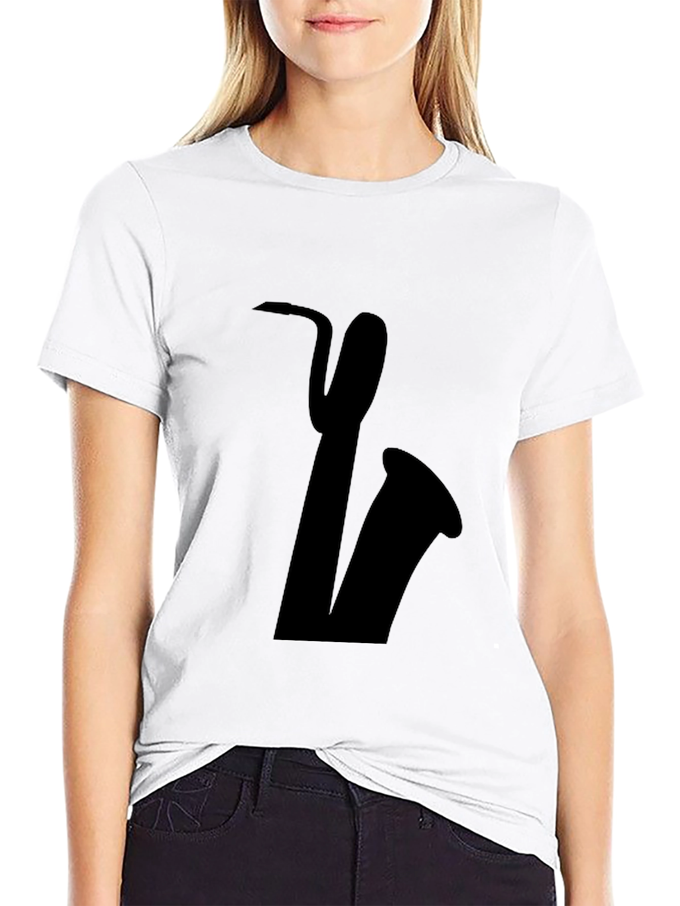 Saxophone Graphic Tee - Black Cotton Casual