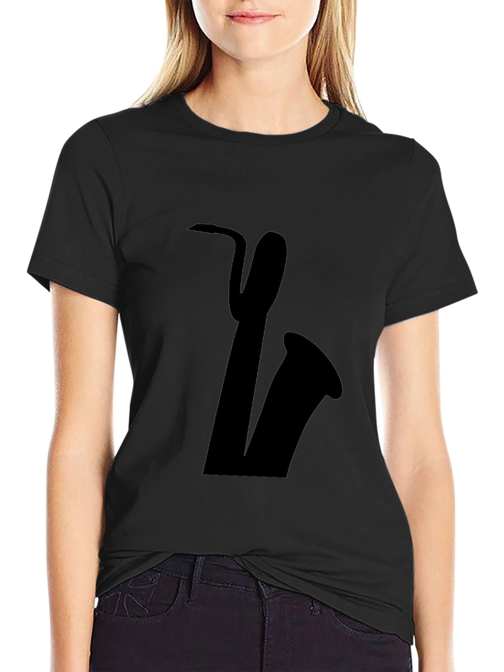 Saxophone Graphic Tee - Black Cotton Casual