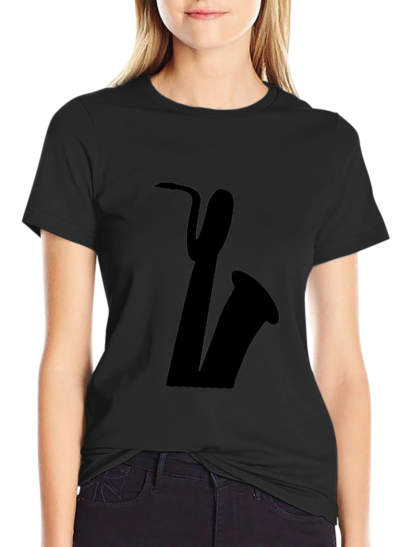 Saxophone Graphic Tee - Black Cotton Casual
