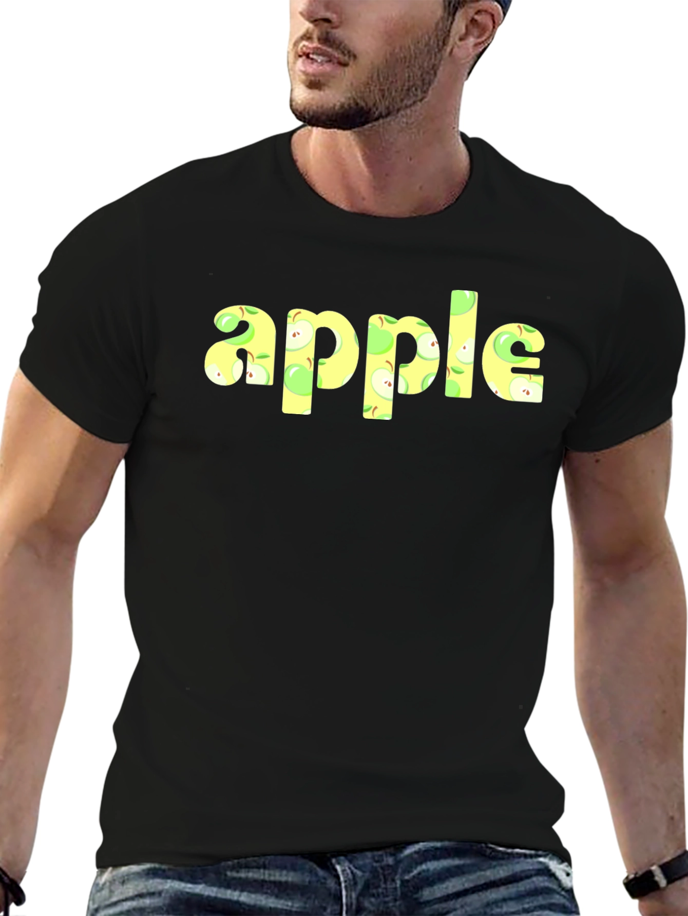 Apple Print Crew Neck Short Sleeve T-Shirt