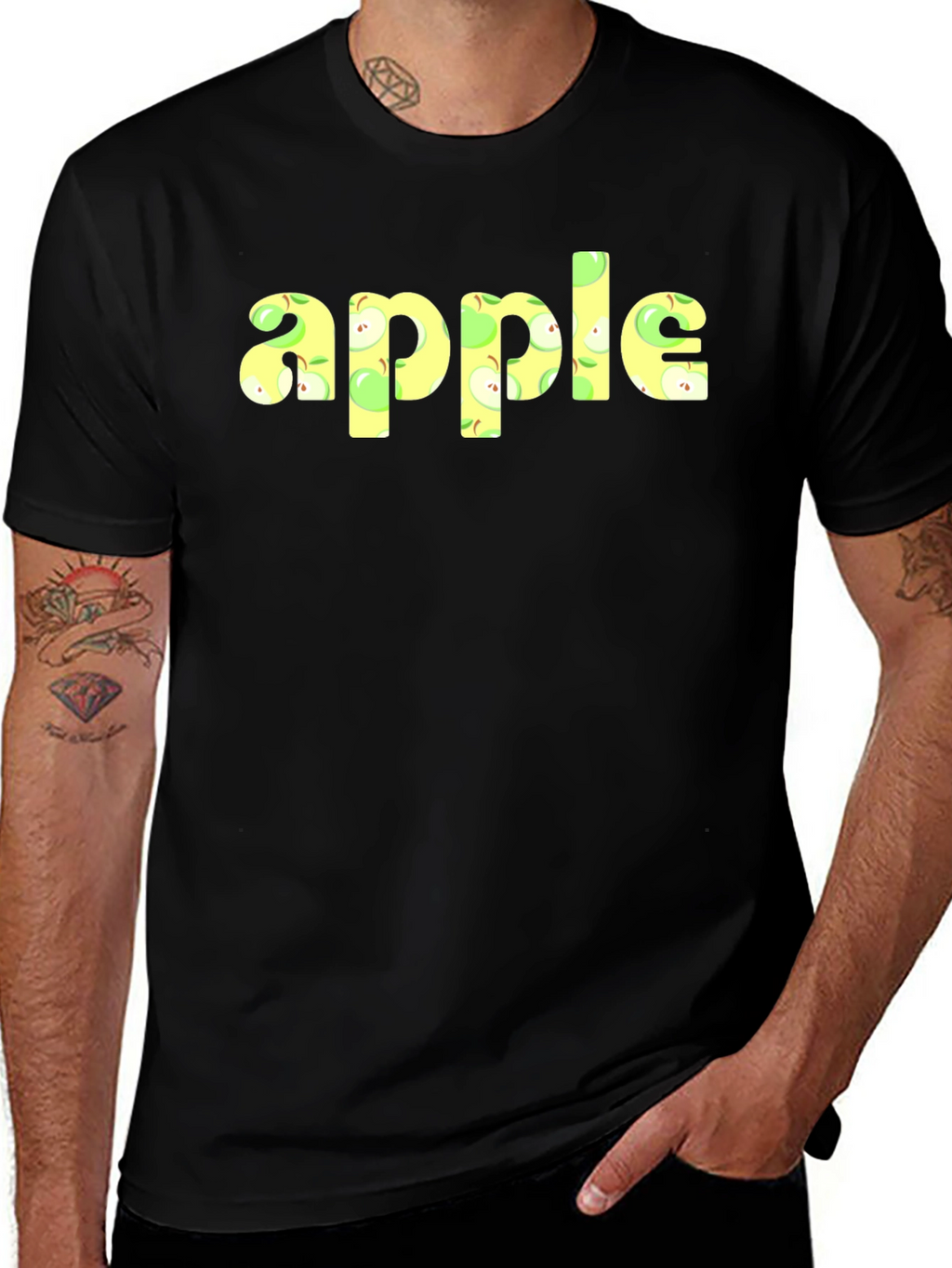 Apple Print Crew Neck Short Sleeve T-Shirt