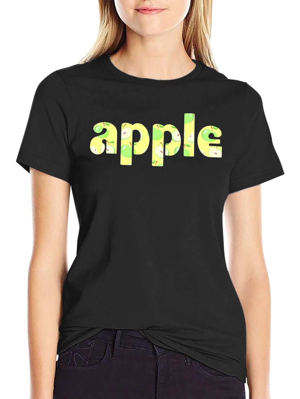 Apple Print Crew Neck Short Sleeve T-Shirt