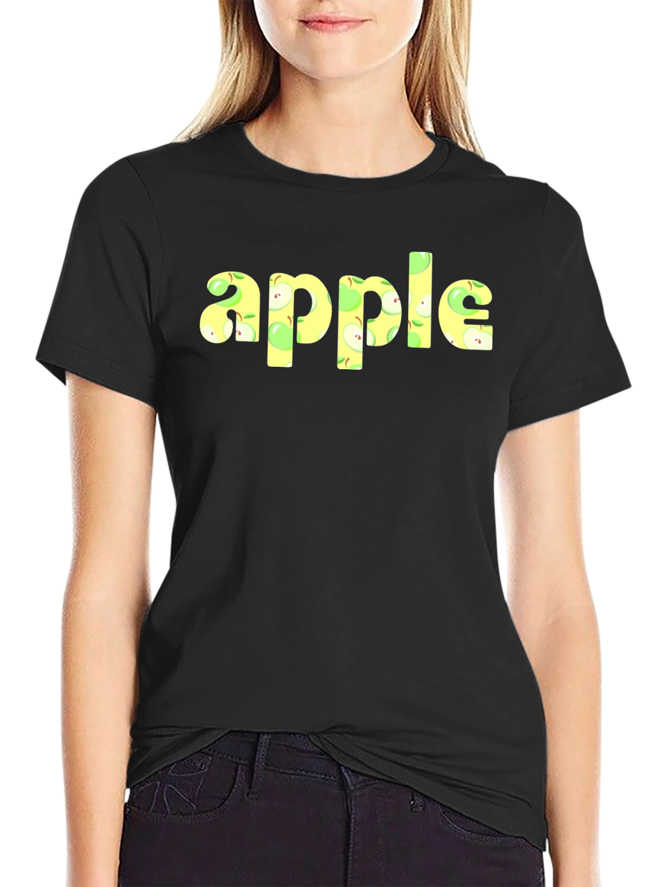 Apple Print Crew Neck Short Sleeve T-Shirt