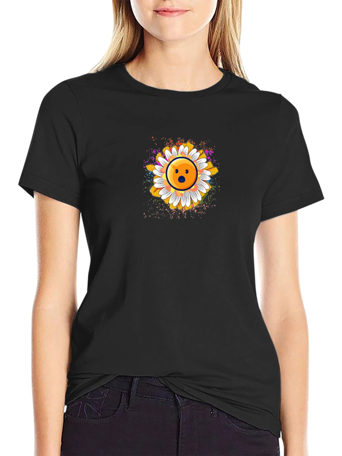Surprised Emoji Daisy Graphic T-Shirt