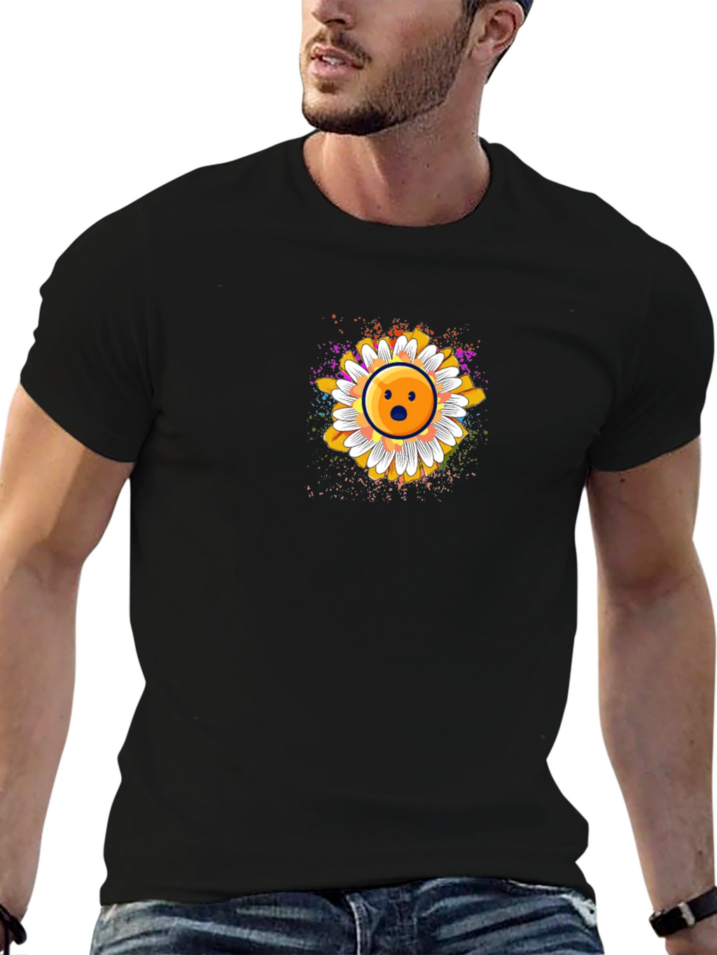 Surprised Emoji Daisy Graphic T-Shirt