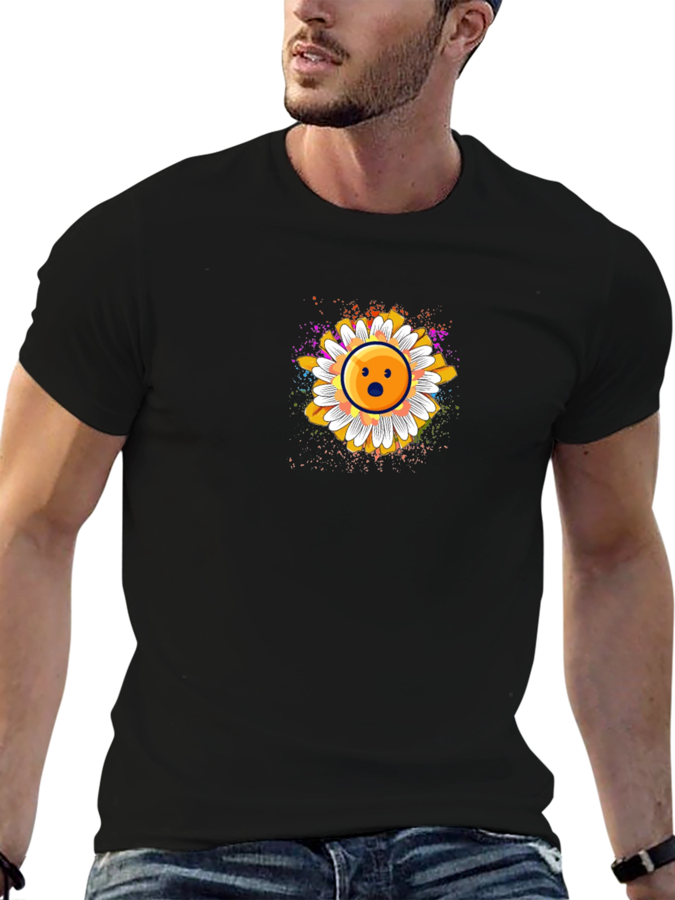 Surprised Emoji Daisy Graphic T-Shirt