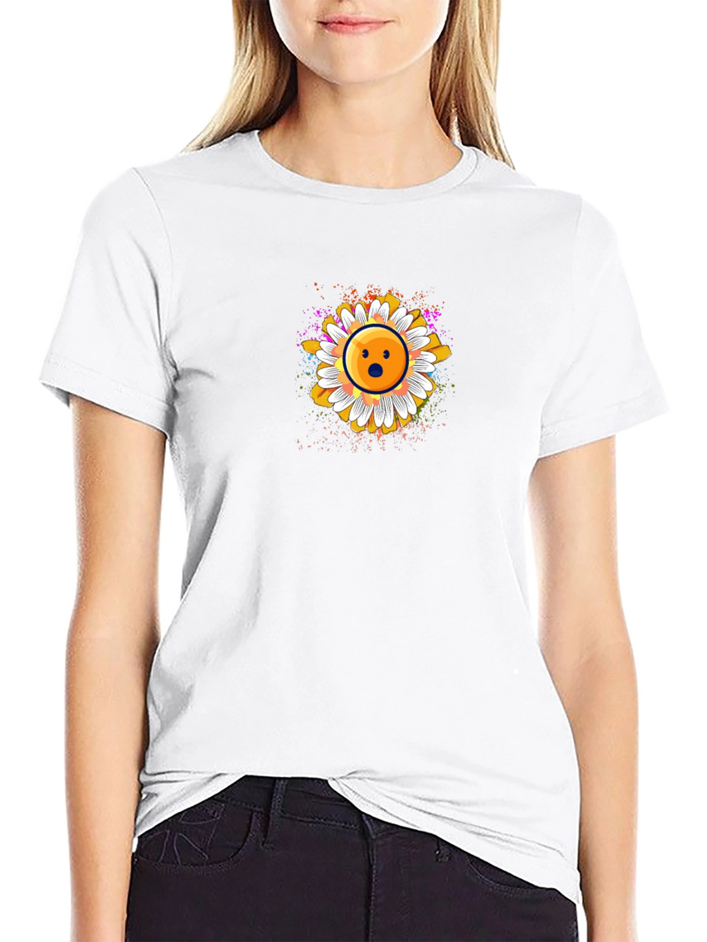 Surprised Emoji Daisy Graphic T-Shirt