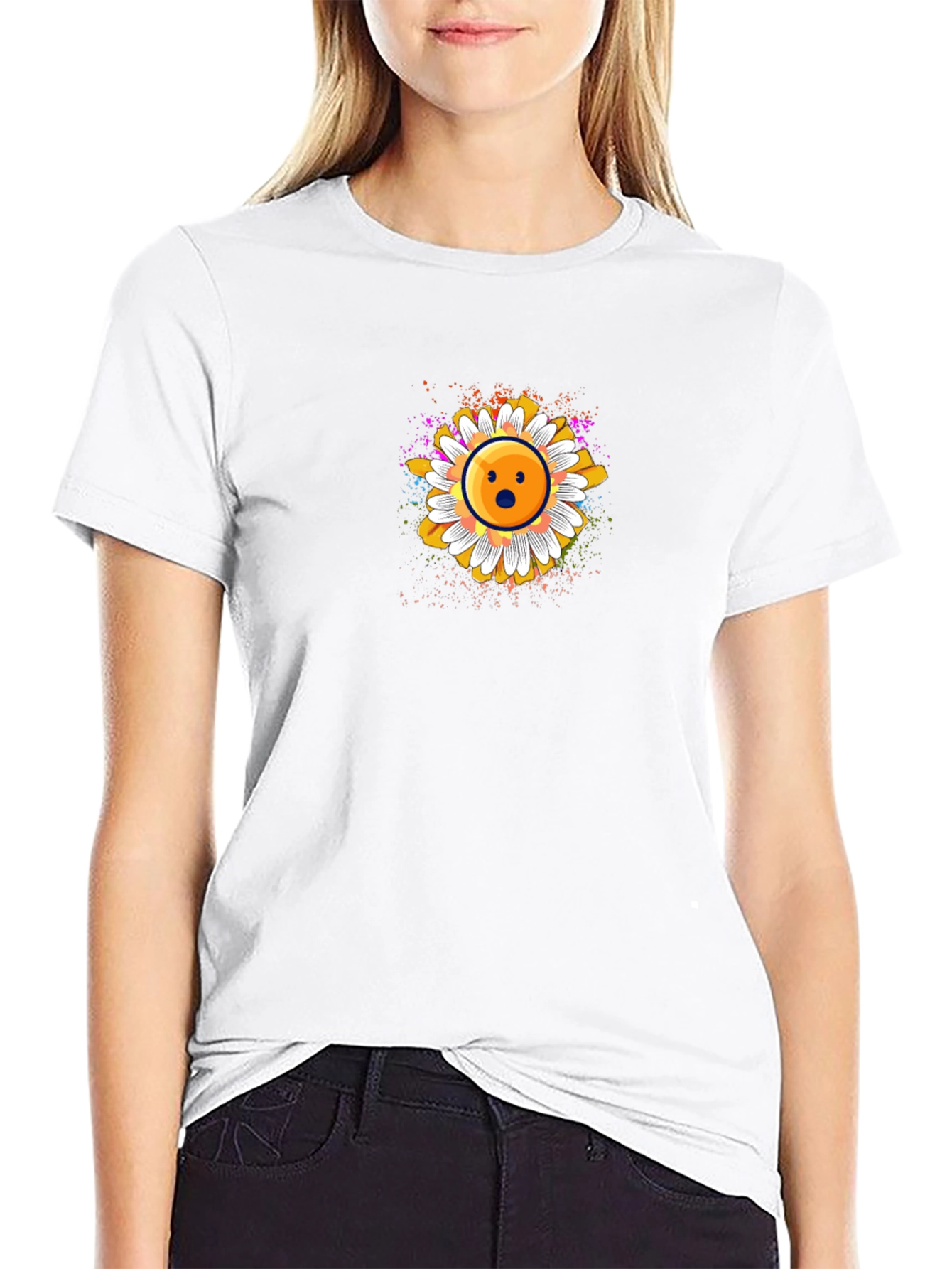 Surprised Emoji Daisy Graphic T-Shirt