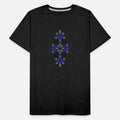 a design of a blue and black flower