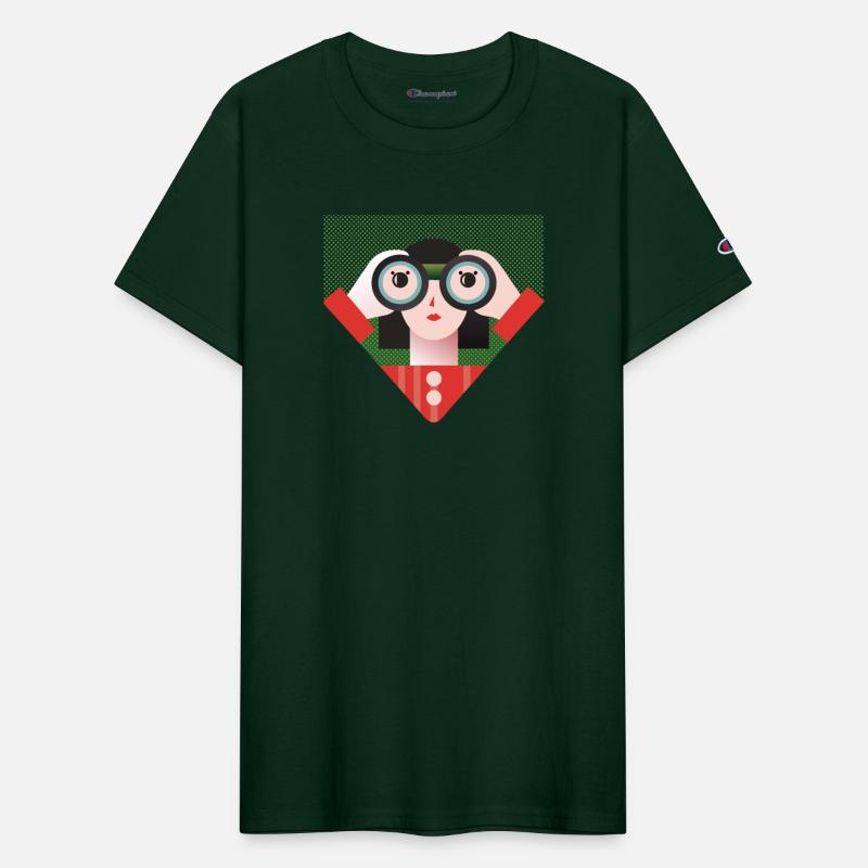 a designer with binoculars is looking for a client