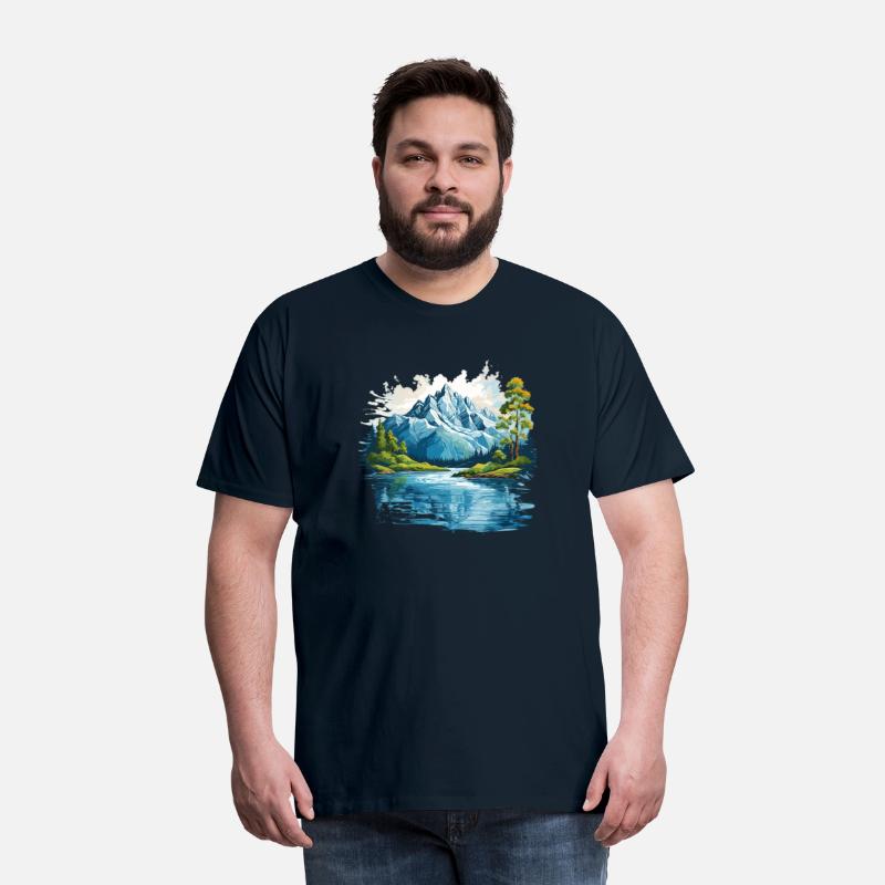 A mountain with trees and water T-shirt