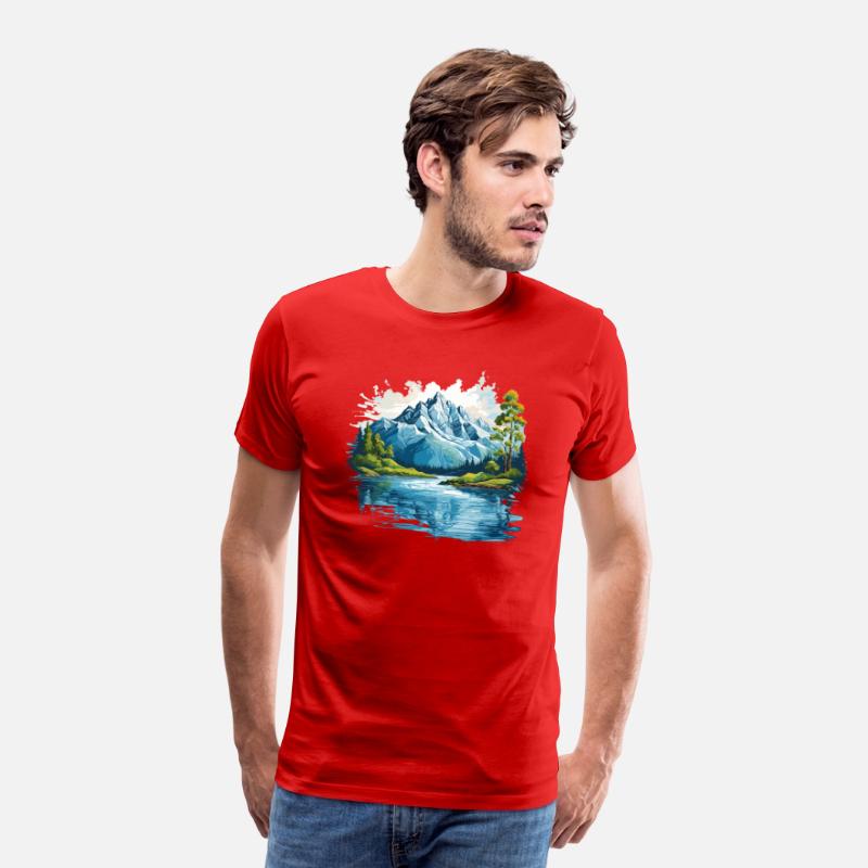 A mountain with trees and water T-shirt