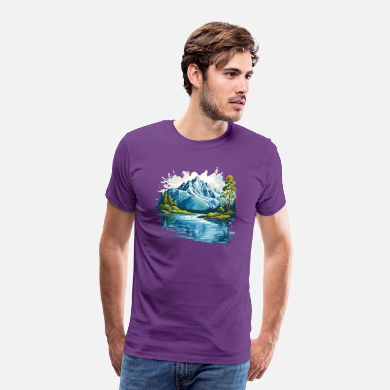 A mountain with trees and water T-shirt