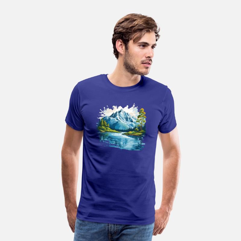 A mountain with trees and water T-shirt