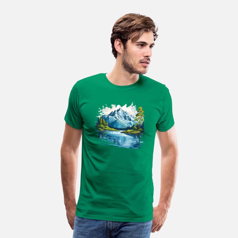 A mountain with trees and water T-shirt
