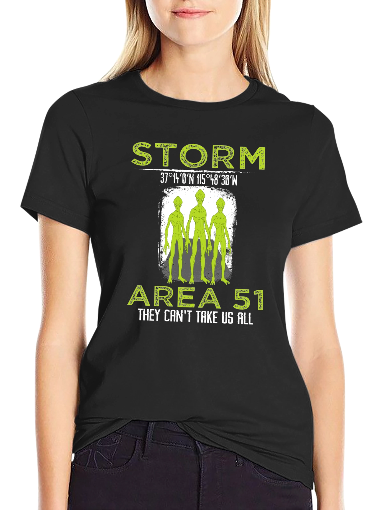 Storm Area 51 Alien Graphic Print Black T-Shirt