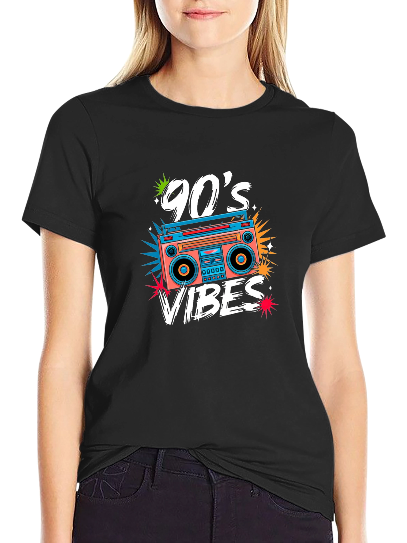 90s Vibes Retro Boombox Graphic Tee