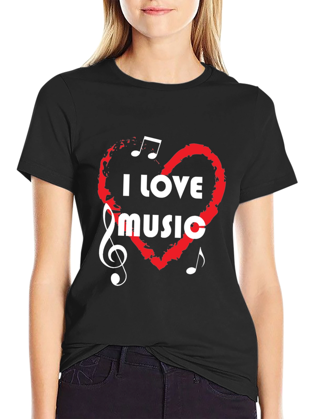 I Love Music Graphic Tee - Black Cotton T-Shirt