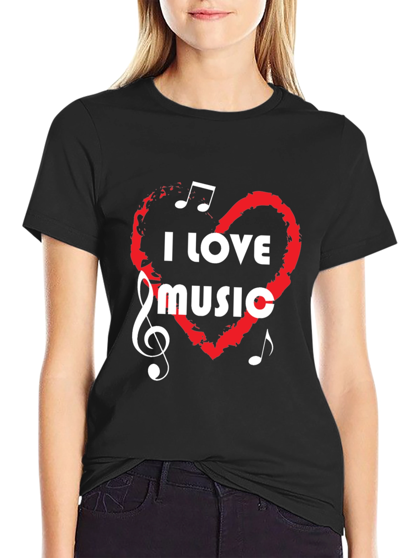 I Love Music Graphic Tee - Black Cotton T-Shirt