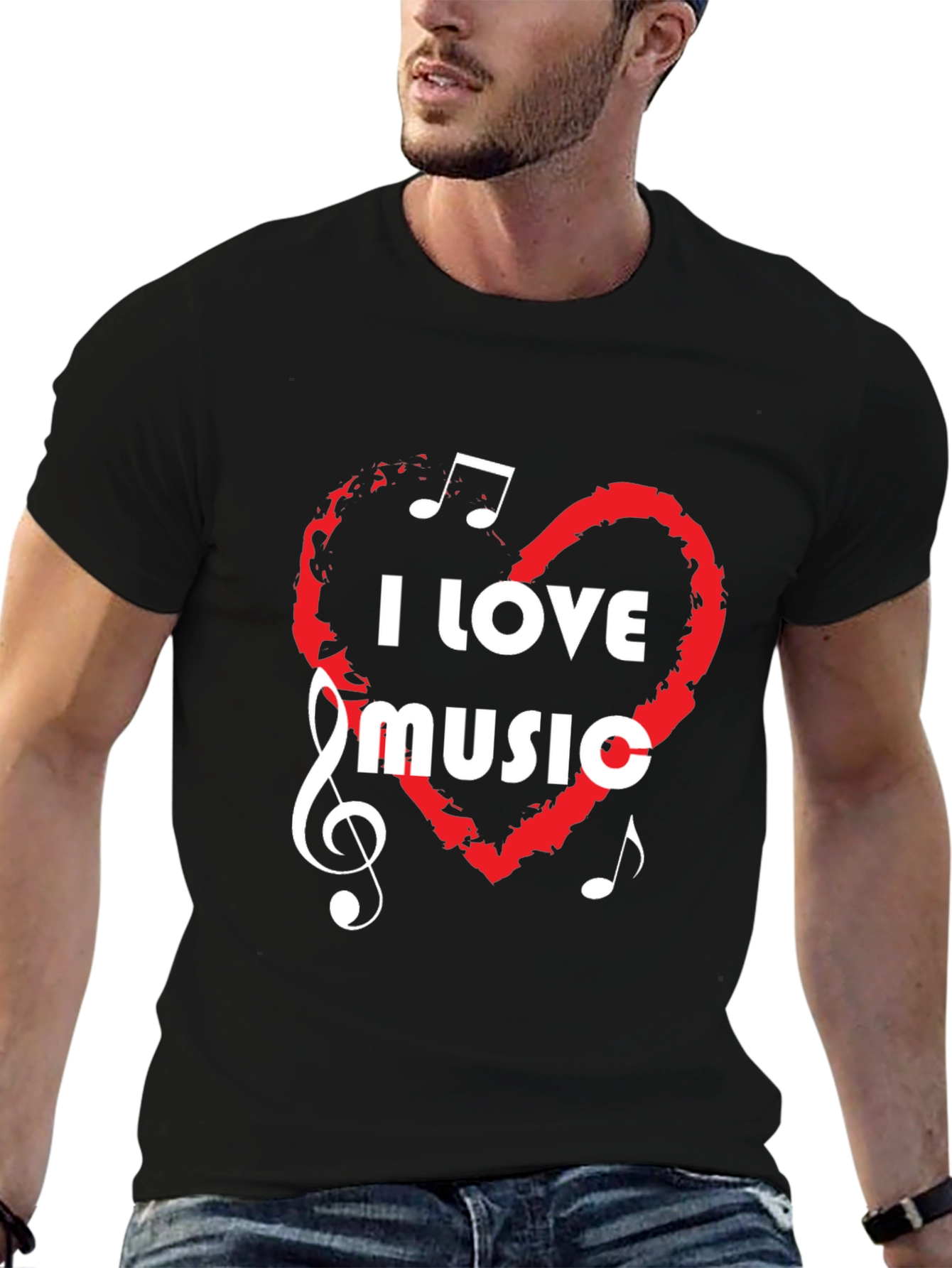 I Love Music Graphic Tee - Black Cotton T-Shirt