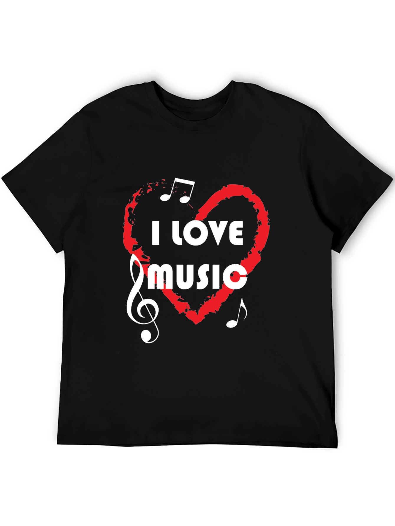I Love Music Graphic Tee - Black Cotton T-Shirt