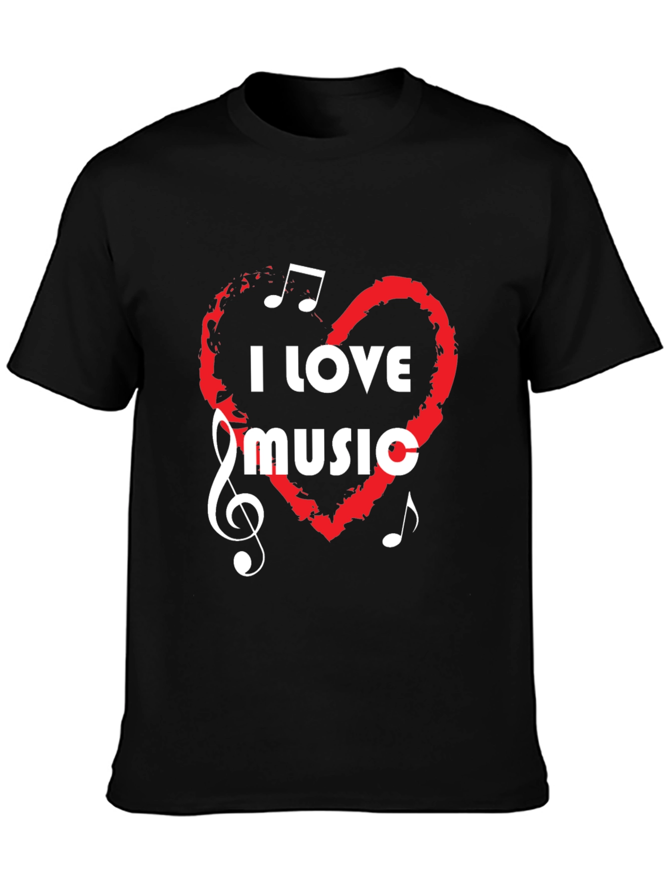 I Love Music Graphic Tee - Black Cotton T-Shirt