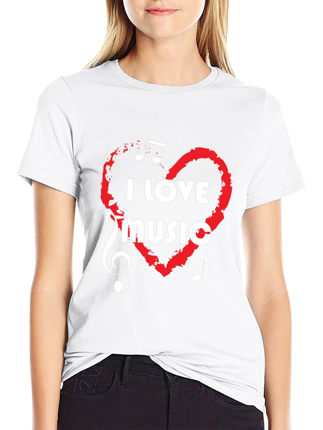I Love Music Graphic Tee - Black Cotton T-Shirt