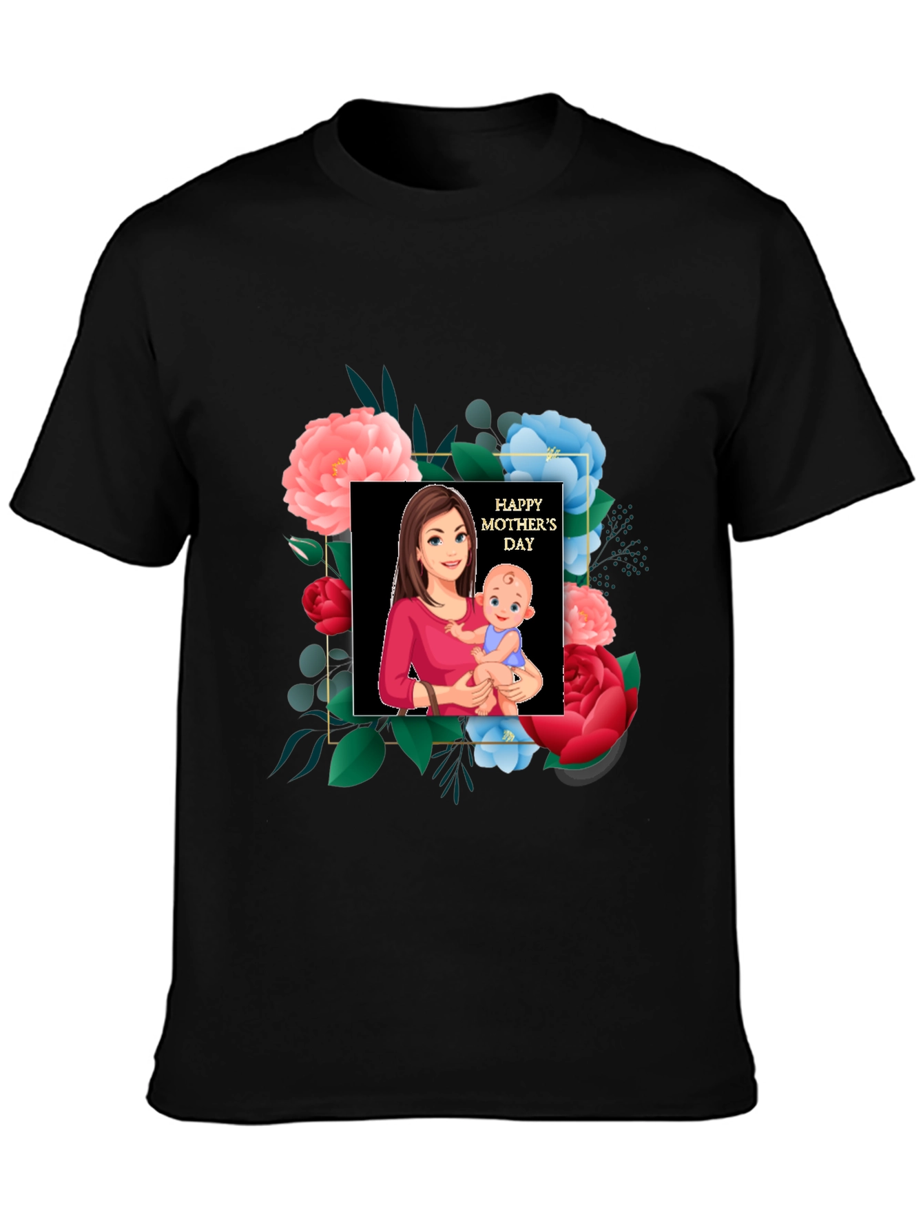Mothers Day Graphic Tee - Mom & Baby Floral Design