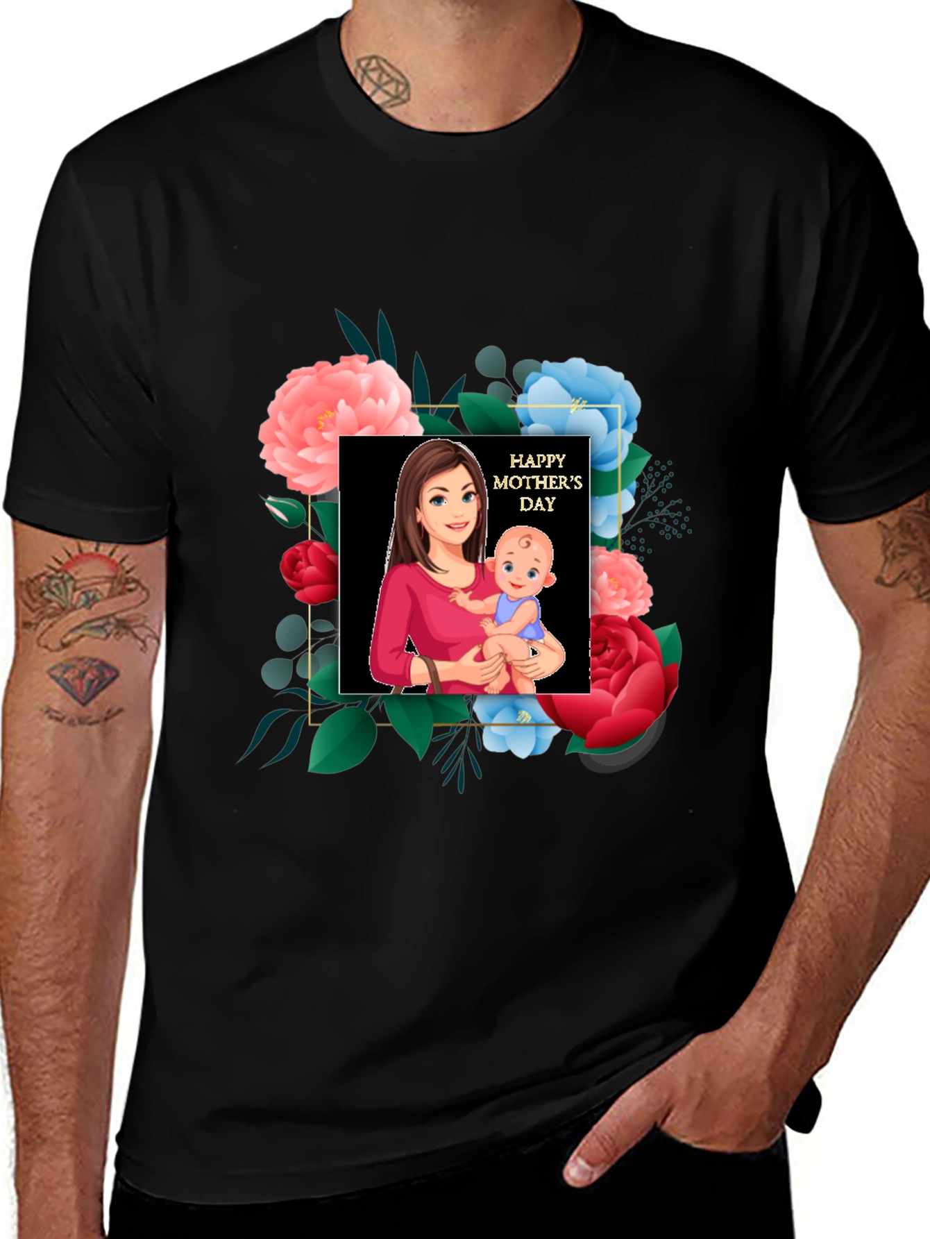 Mothers Day Graphic Tee - Mom & Baby Floral Design