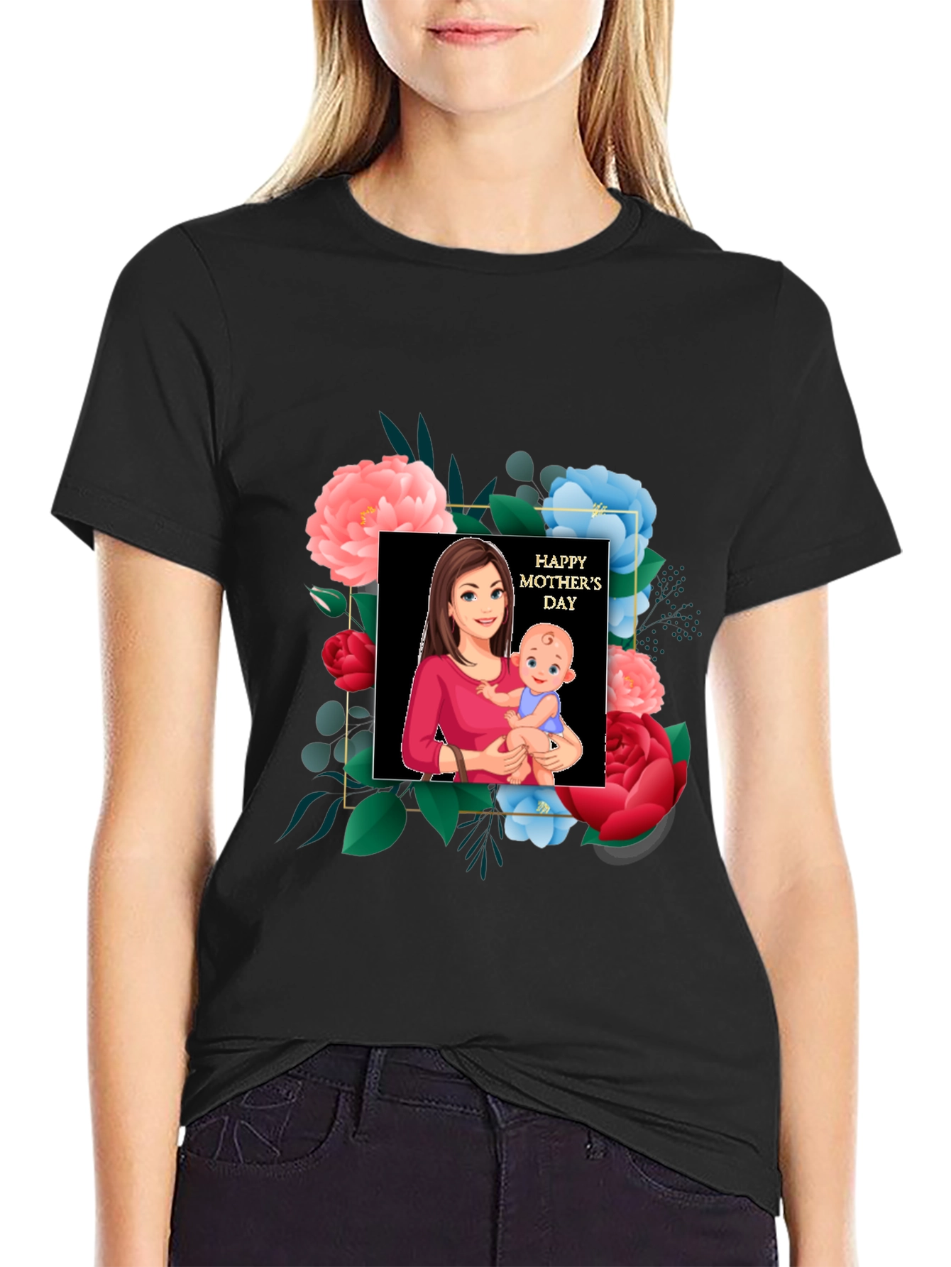 Mothers Day Graphic Tee - Mom & Baby Floral Design