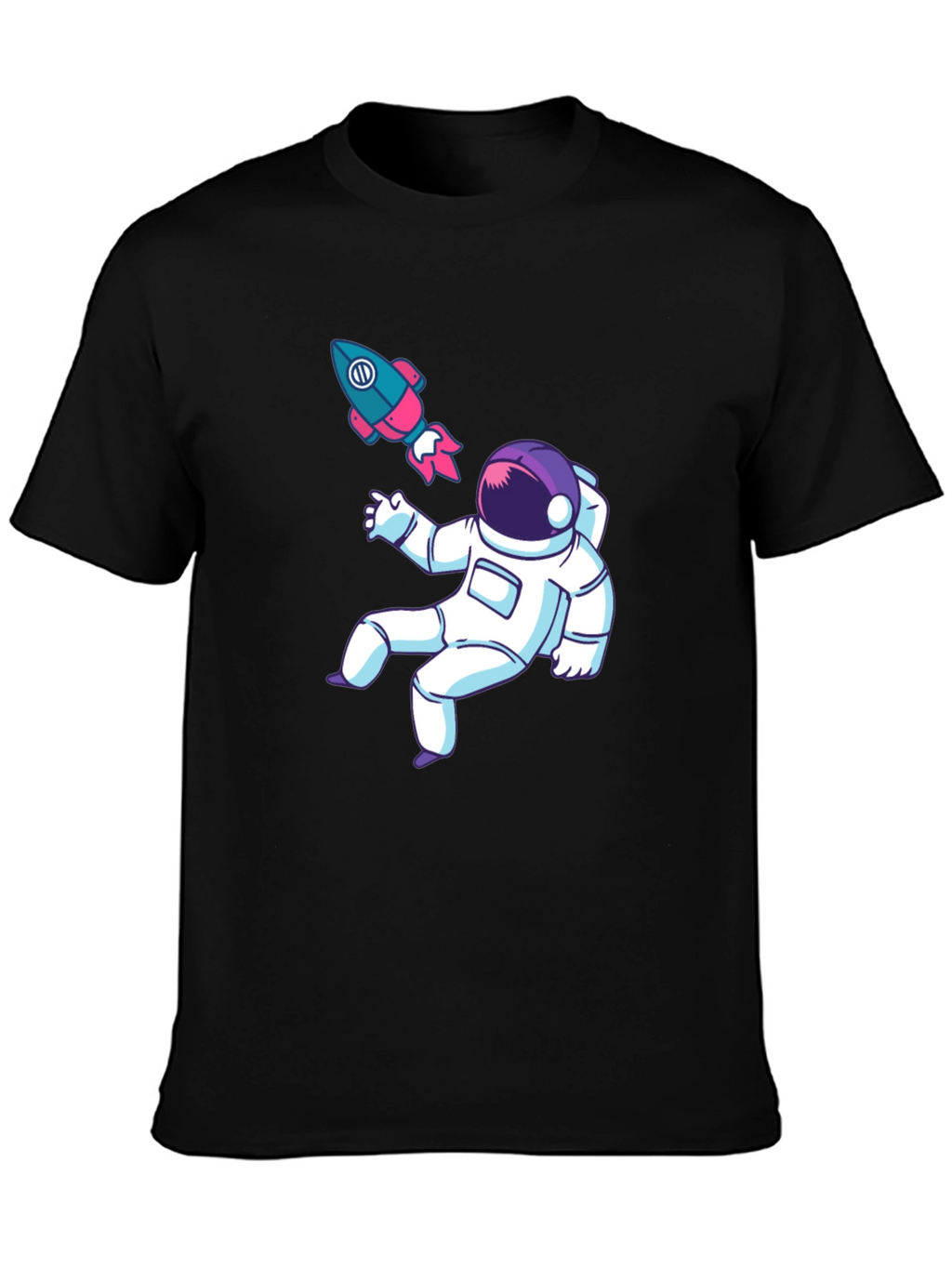 Astronaut & Rocket Graphic Tee - Black Cotton T-Shirt