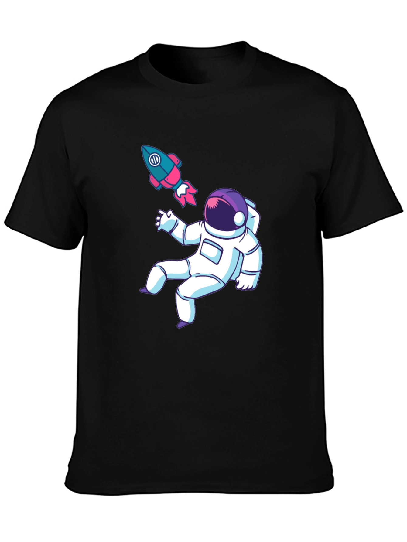 Astronaut & Rocket Graphic Tee - Black Cotton T-Shirt