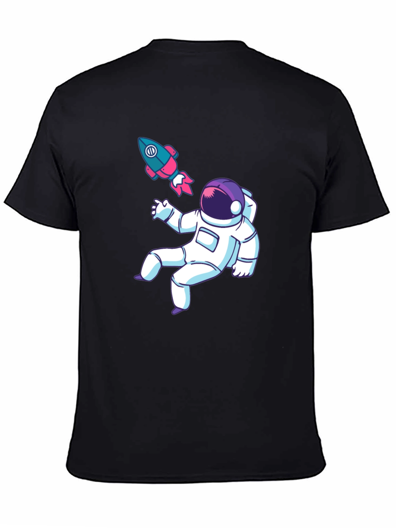 Astronaut & Rocket Graphic Tee - Black Cotton T-Shirt