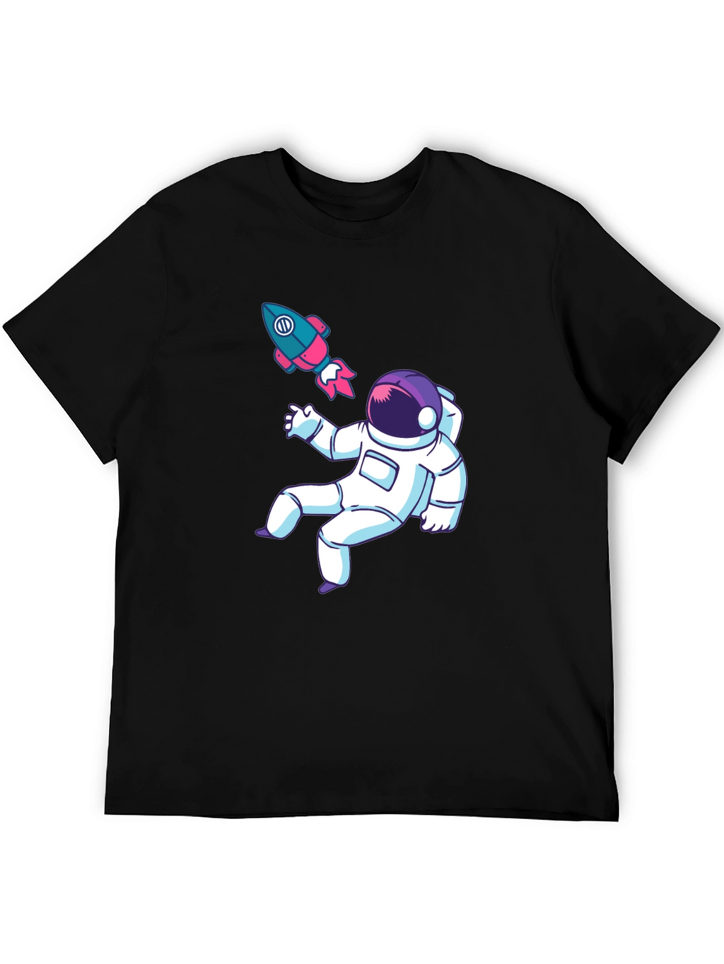 Astronaut & Rocket Graphic Tee - Black Cotton T-Shirt