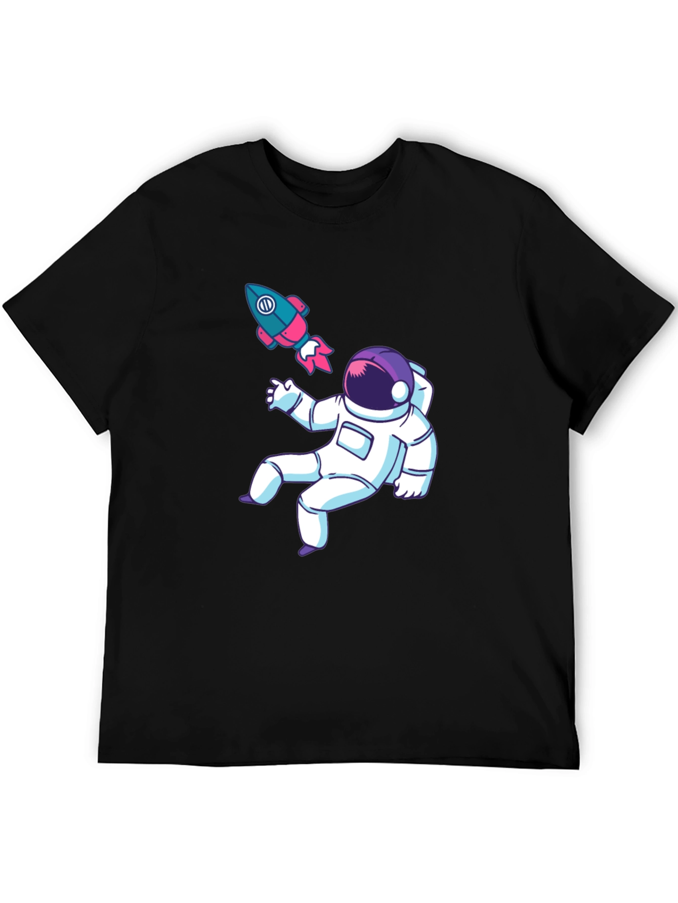 Astronaut & Rocket Graphic Tee - Black Cotton T-Shirt
