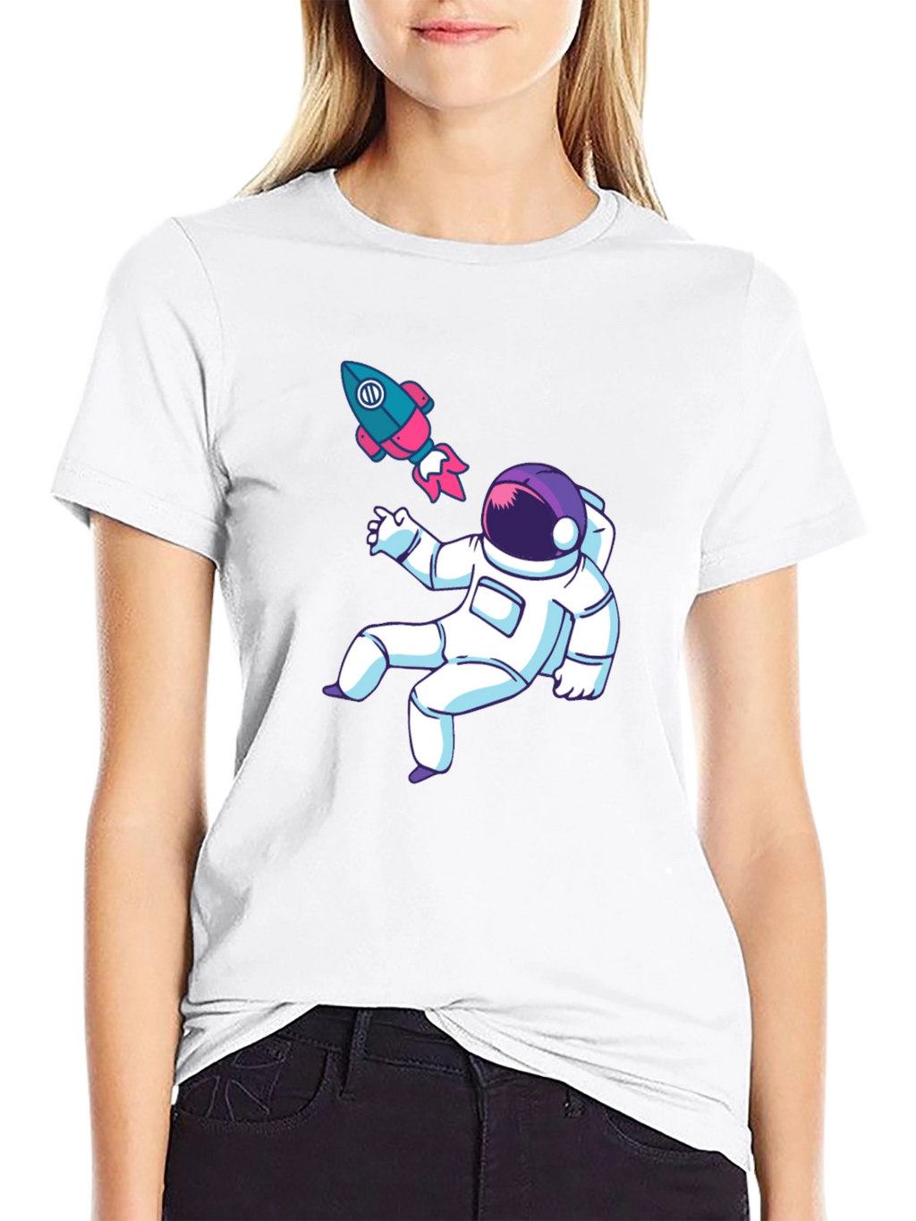 Astronaut & Rocket Graphic Tee - Black Cotton T-Shirt